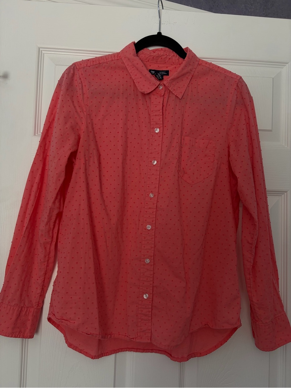 GAP Coral Button-Down Shirt with Subtle Dot Texture